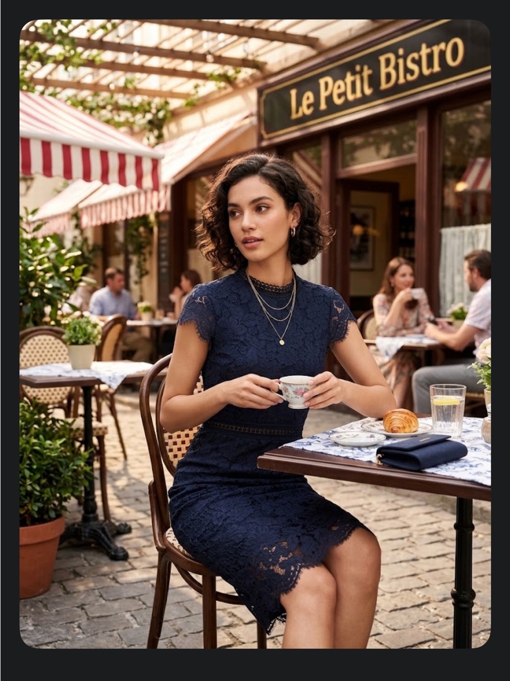 NWT H&M Navy Lace Midi Dress with Cap Sleeves